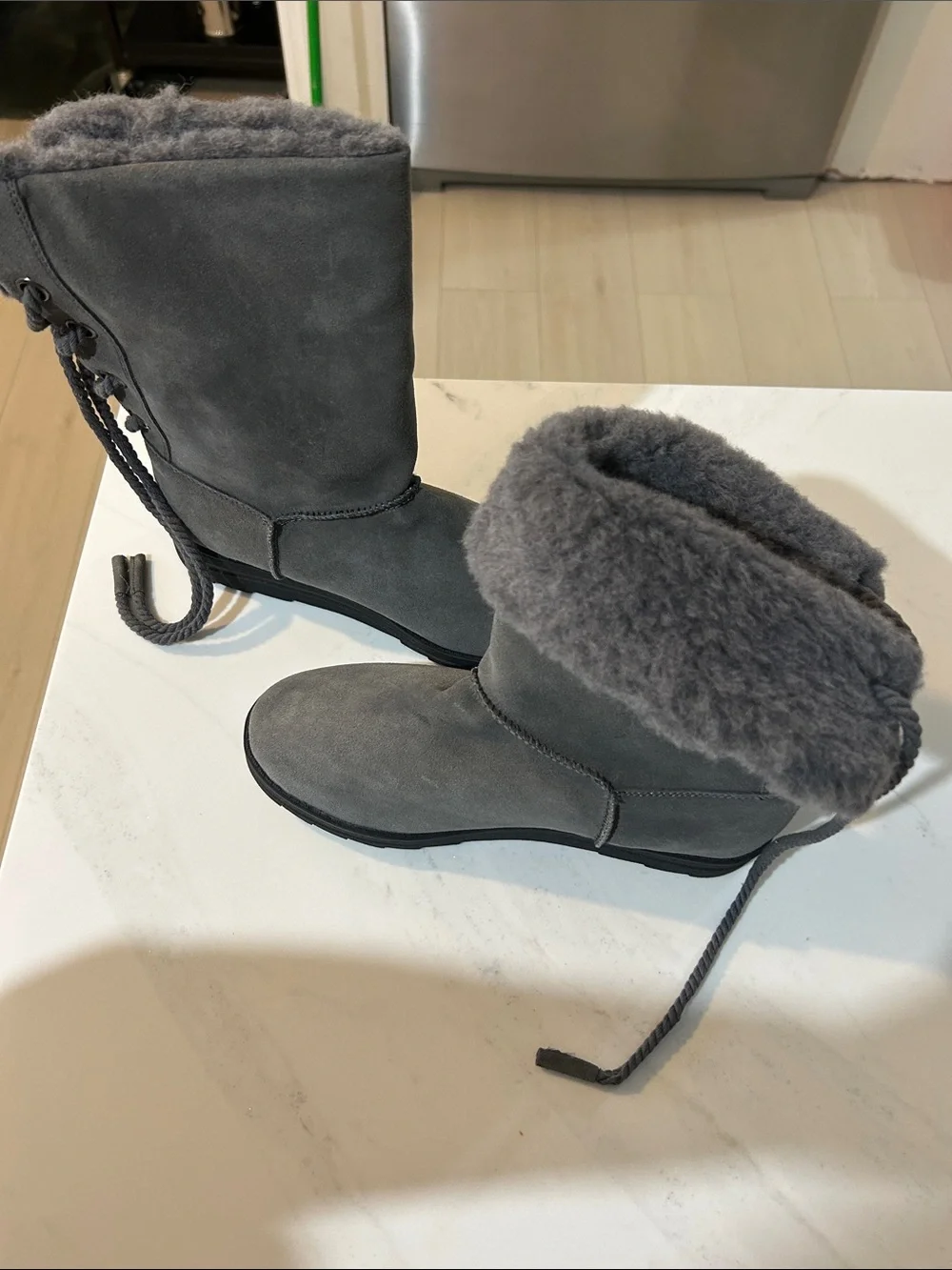 Muk Luks Gray Shearling-Trim Winter Boots